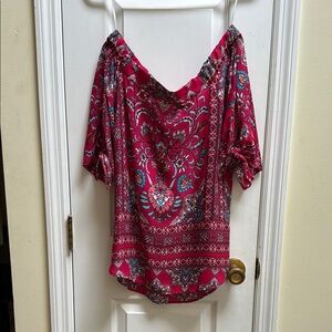 Renee C. Pink and Black Off-the-Shoulder Blouse